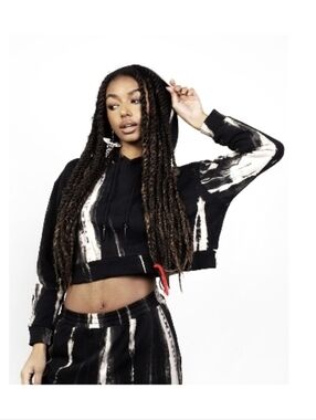 Disturbia Black Tie-Dye Cropped Hooded Sweatshirt - Size UK 8 /US 4